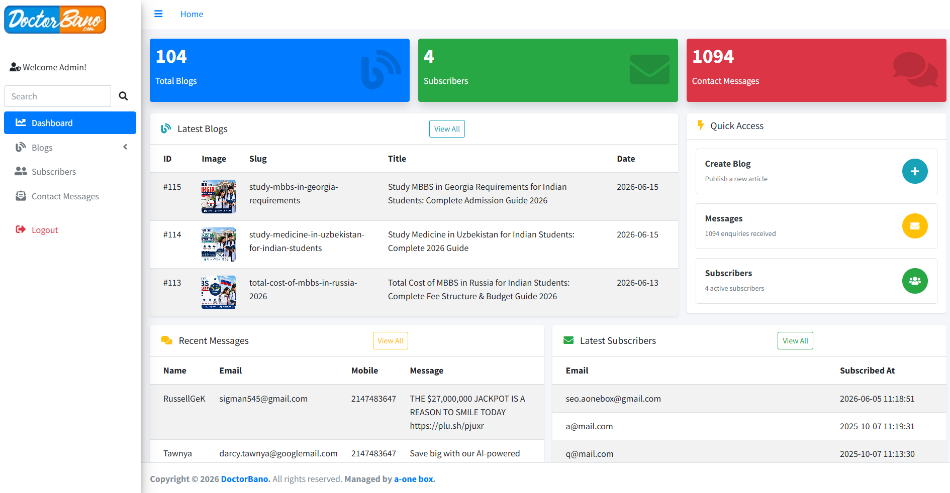 Doctor Bano Admin Dashboard